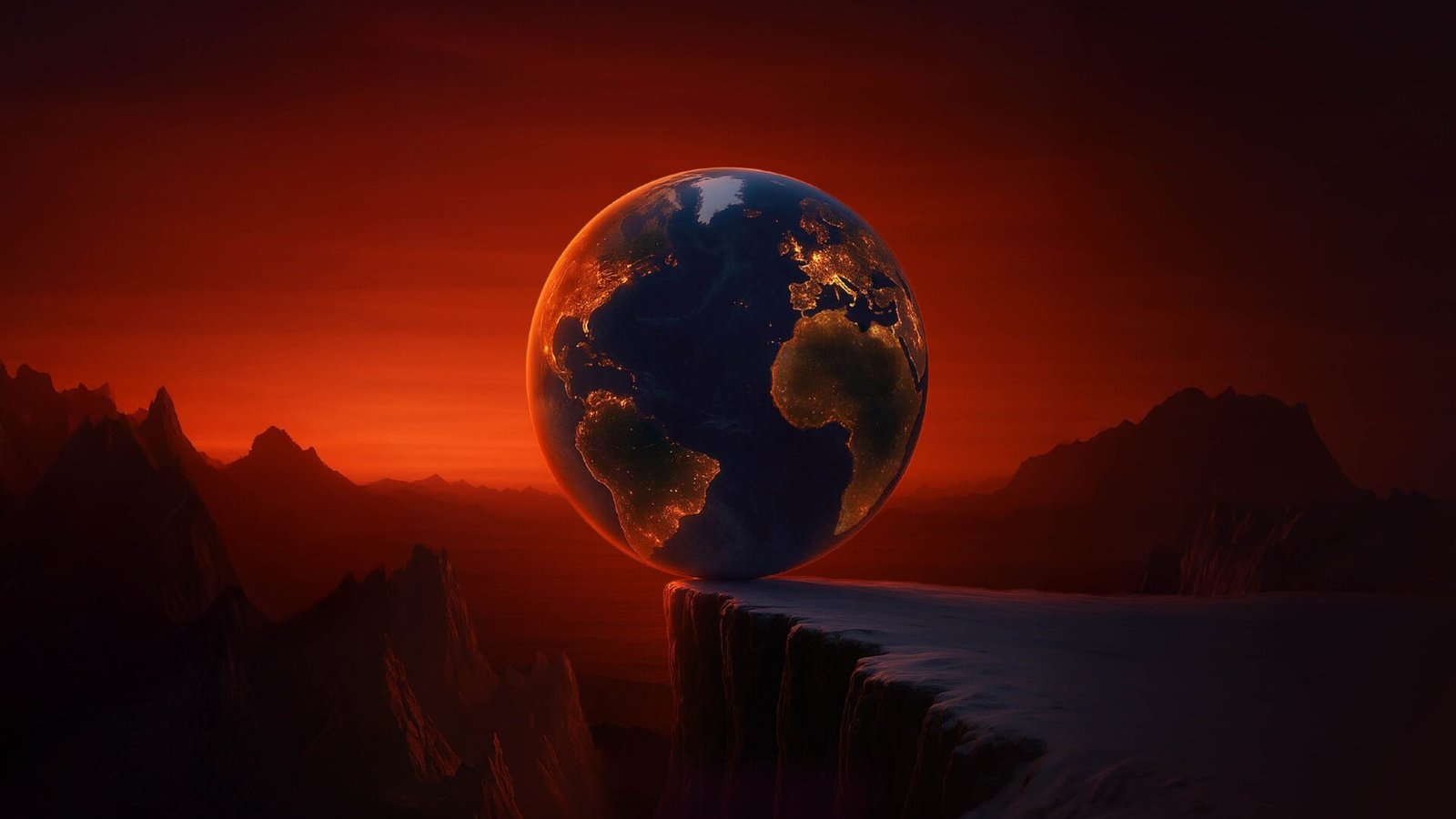 Globe under a red sky representing interconnected global risks